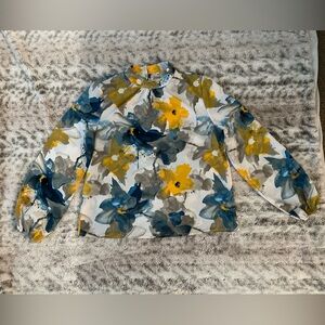 Floral blouse Women High-Neck multicolor Long Sleeve elastic